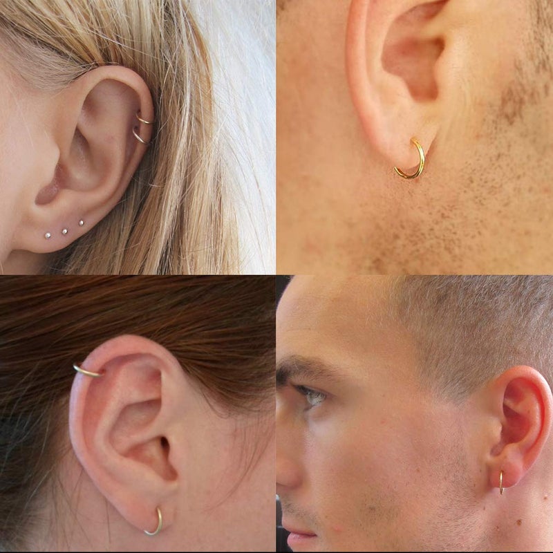 EPIRORA Sterling Silver Hoop Earrings for Women Men, Hypoallergenic Cartilage Earring Endless Small Hoop Earrings Set, 3 Pairs Tragus Earrings (Gold,8mmx3) - Image 4